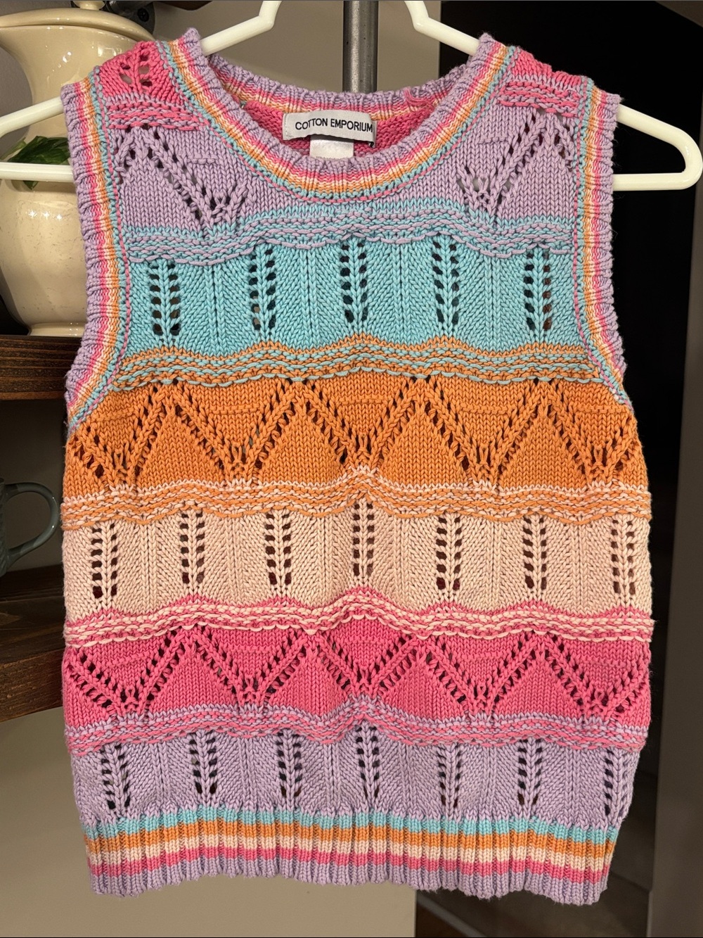 Cotton Emporium Rainbow Pointelle Knit Sweater Tank Top XS
